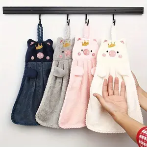 4-Pack Cute Animal Hand Towels, Ultra-Soft Microfiber Coral Fleece Hanging Dishcloths, Highly Absorbent Quick-Dry Towels Perfect for Bathroom & Kitchen Use