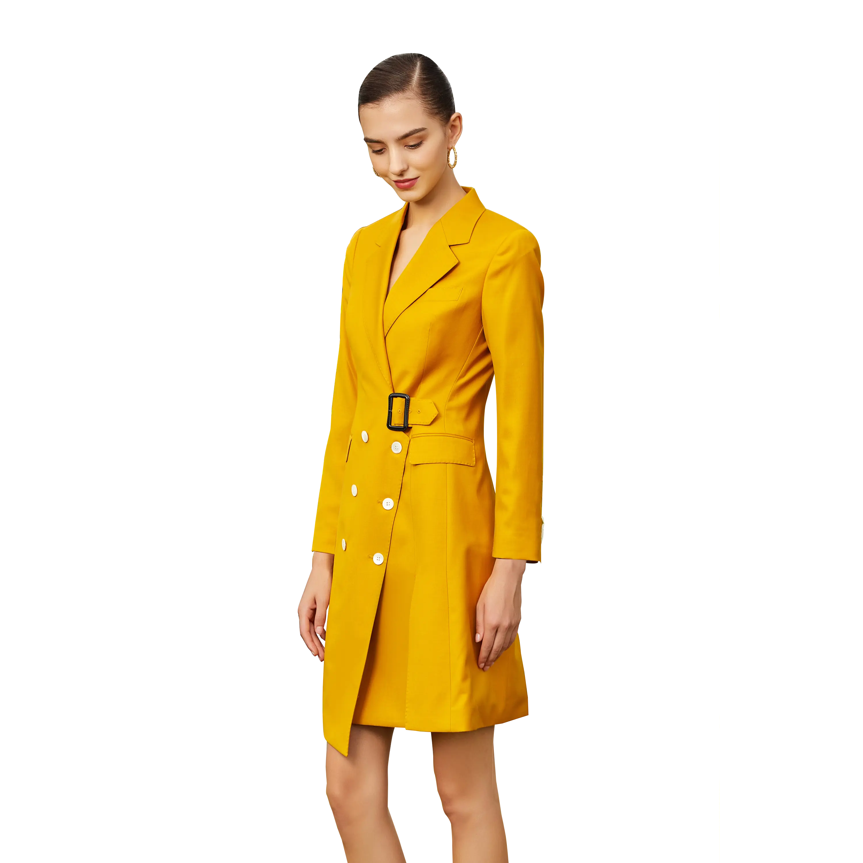 Sunny Marigold Belted Trench Dress with Statement Buttons