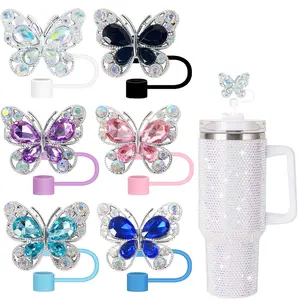 Butterfly Design Silicone Straw Top, 1/2 Counts Dust-proof Straw Top, Decorative Straw Tip Design, Silicone Lid, Straw Spout Lid, Straw Toppers, Silicone Spout Cover, Perfect for Outdoor Camping Activities Sports Bottle