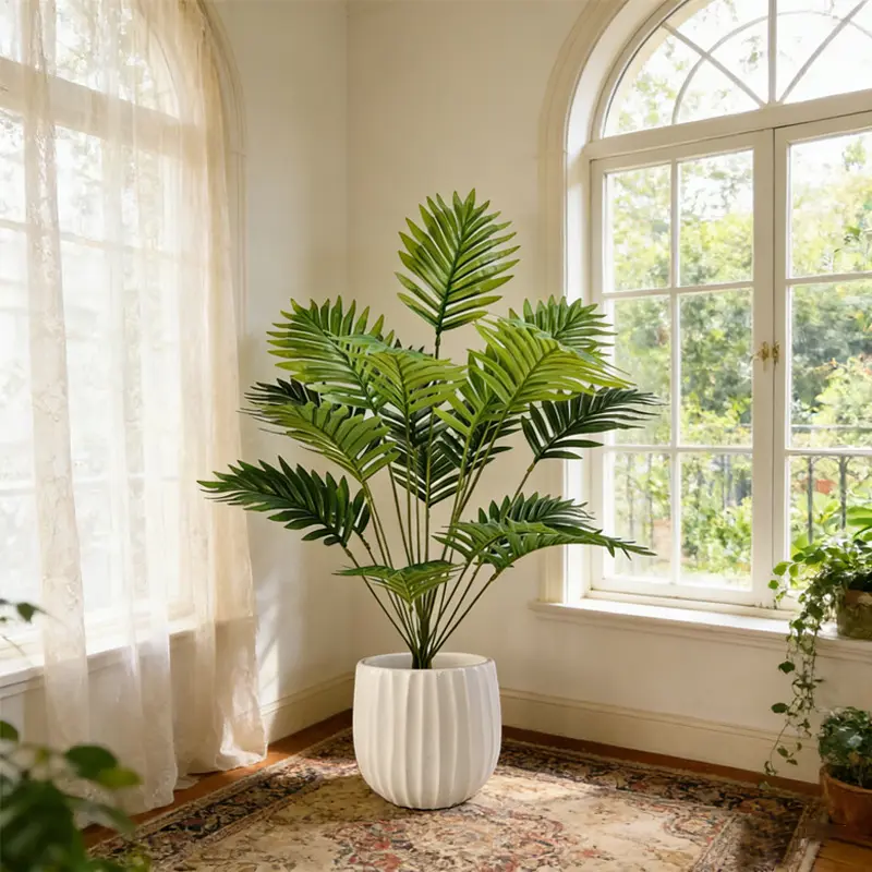 [12 leaves]VibeGreen Artificial Areca Palm Tree, Real Touch Faux Plants Premium Bone-Injection Tech Summer Room Decor, No-Maintenance UV Resistant Large Potted Greenery for Home Office Living Room Airbnb Patio Decoration