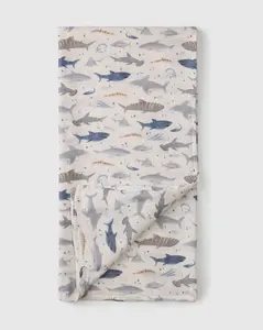Loulou Lollipop Muslin Swaddle Large 47x47 with Smiley Sharks Pattern Nursing Cover Car Seat Cover Soft Bamboo Cotton Blanket Gentle Skin Unisex Newborn Essentials Baby Shower Gift