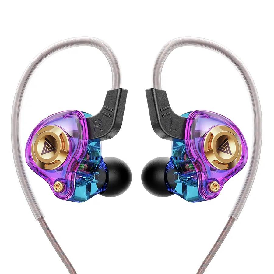 QKZ AK6 SRS 3, 5mm L Shape Plug Transparent Dynamic Resin Hifi Sound Headphones DJ Monitor Sports Earbuds - Wired In-Ear Earphones with Mic Hi-Fi Stereo Sound Heavy Bass Headphone Audio Headset