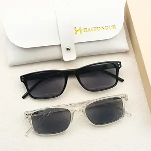 HAITONGCR Unisex Polarized Tinted Reading Sunglasses (+1.0 to +3.0), High Fashion Acetate Square Frame, Black/Transparent Options, Gray PC Polycarbonate Lenses, Outdoor Sun Protection, With Case & Cloth, Gray Lenses