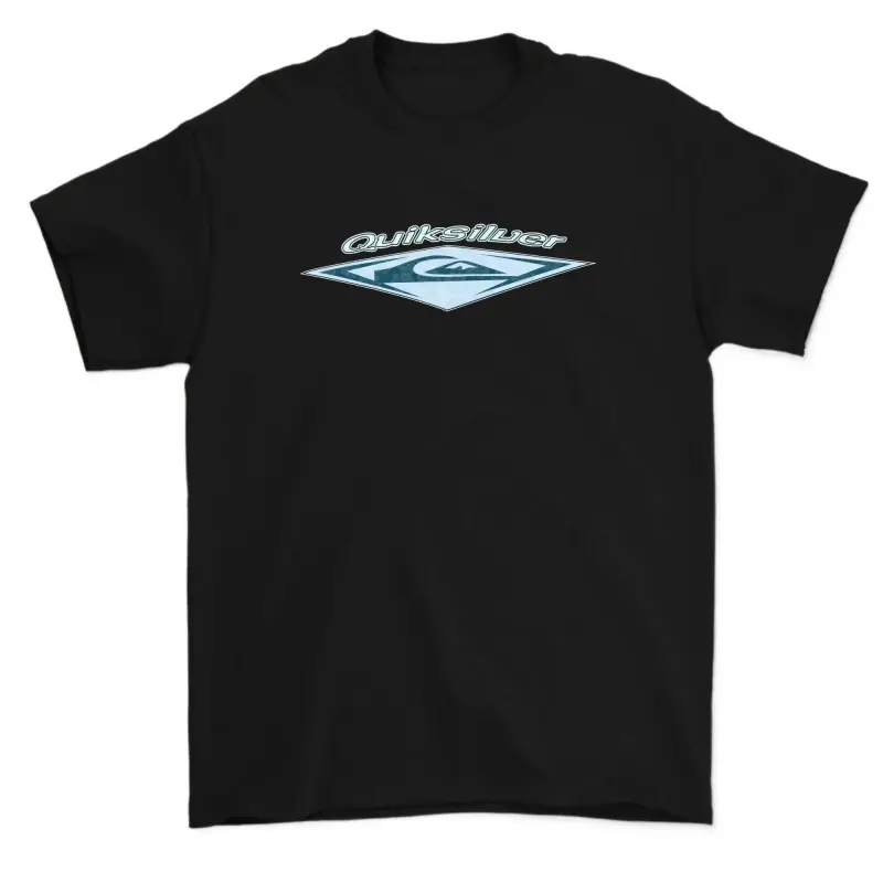 Quiksilver Distressed Logo Surf T-Shirt - Unisex 100% Cotton Vintage Graphic Short Sleeve Crew Neck Tee