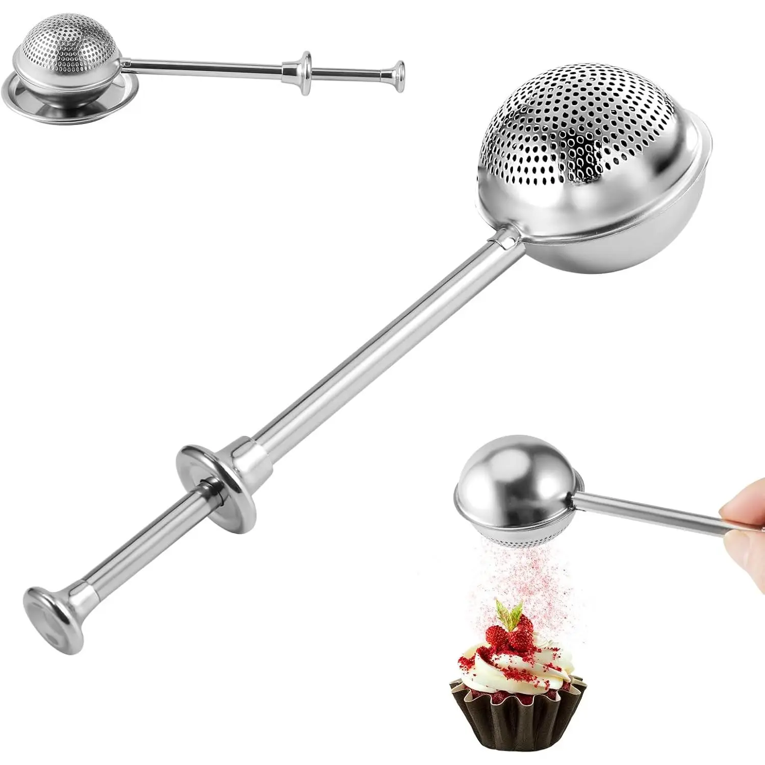 304 Stainless Steel Multi Functional Strainer - Compact Fine Mesh Sieve Wand with Handle, Spices & Tea Strainer for Household Kitchen Baking Supplies