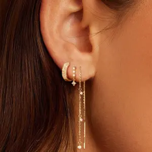 KOPERIN 3 Layered Chain Earrings For Women Hypoallergenic Aretes Dangle Earrings Stud Waterproof Jewelry Gift for Fashion