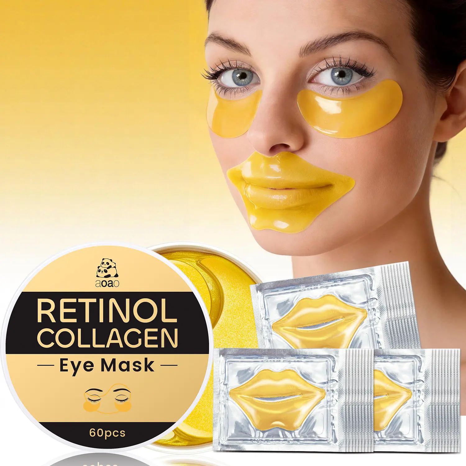 AOAO Retinol Collagen Eye & Lip Mask Patches Multi-Pack for Adults - Intensive Moisturizing, Anti-Aging, Firming/Lifting for Fine Lines, 60 Eye + 30pcs Lip Masks (90 Pcs Total), Boosts Elasticity
