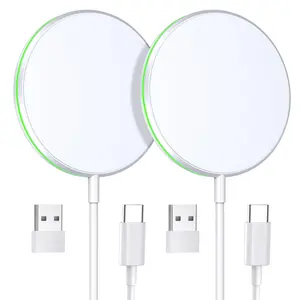 2 Pack Magnetic Wireless Charger 15W Fast Charger for iPhone 15/14/13/12 Series Magnet Charging Pad for AirPods 3/2/Pro with 5ft Dual Cables