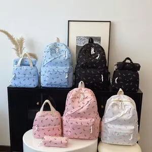 Women's 3-Piece Bow Set Backpack - Large Capacity, Casual Travel, Fashionable & Versatile for College Students
