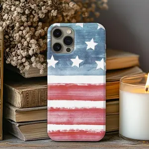 Vintage Patriotic USA Polycarbonate Shockproof Cellphone Casing, Red-White-Blue Star Design Handheld Protective Case with Camera Protection, 4th of July Gift Tech Accessories for iPhone 11-17 Series Devices