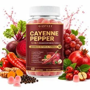 Cayenne Pepper Gummies for Women & Men – 12-in-1 Botanical Blend with Grape Seed, Beetroot & Turmeric – Sugar Coated Pink Gummies – 60 Count