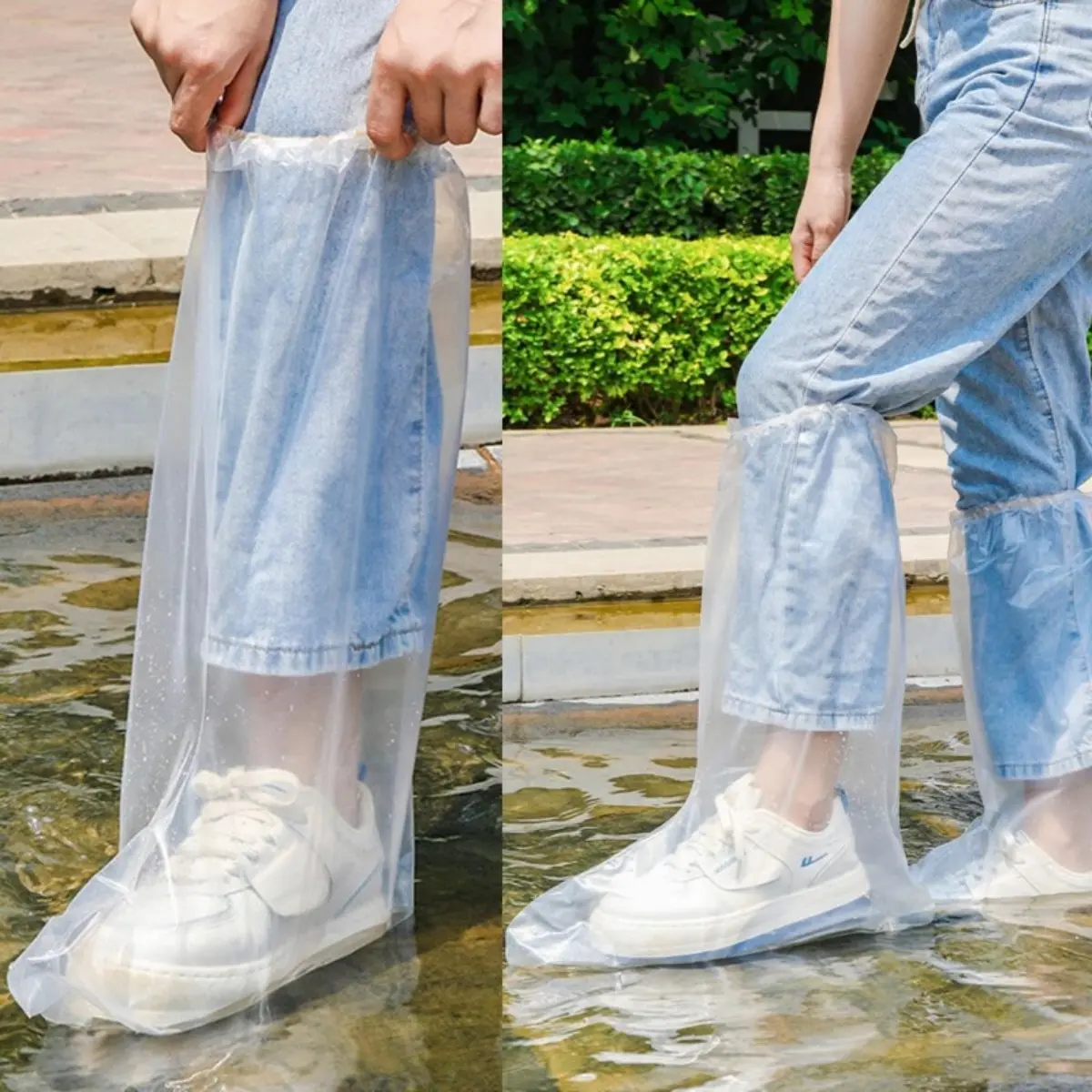 Waterproof Rain Boot Covers, Clear High-Top Shoe Protectors, 10 Pairs Pack, Disposable Slip-On Design for Outdoor Use Lightweight