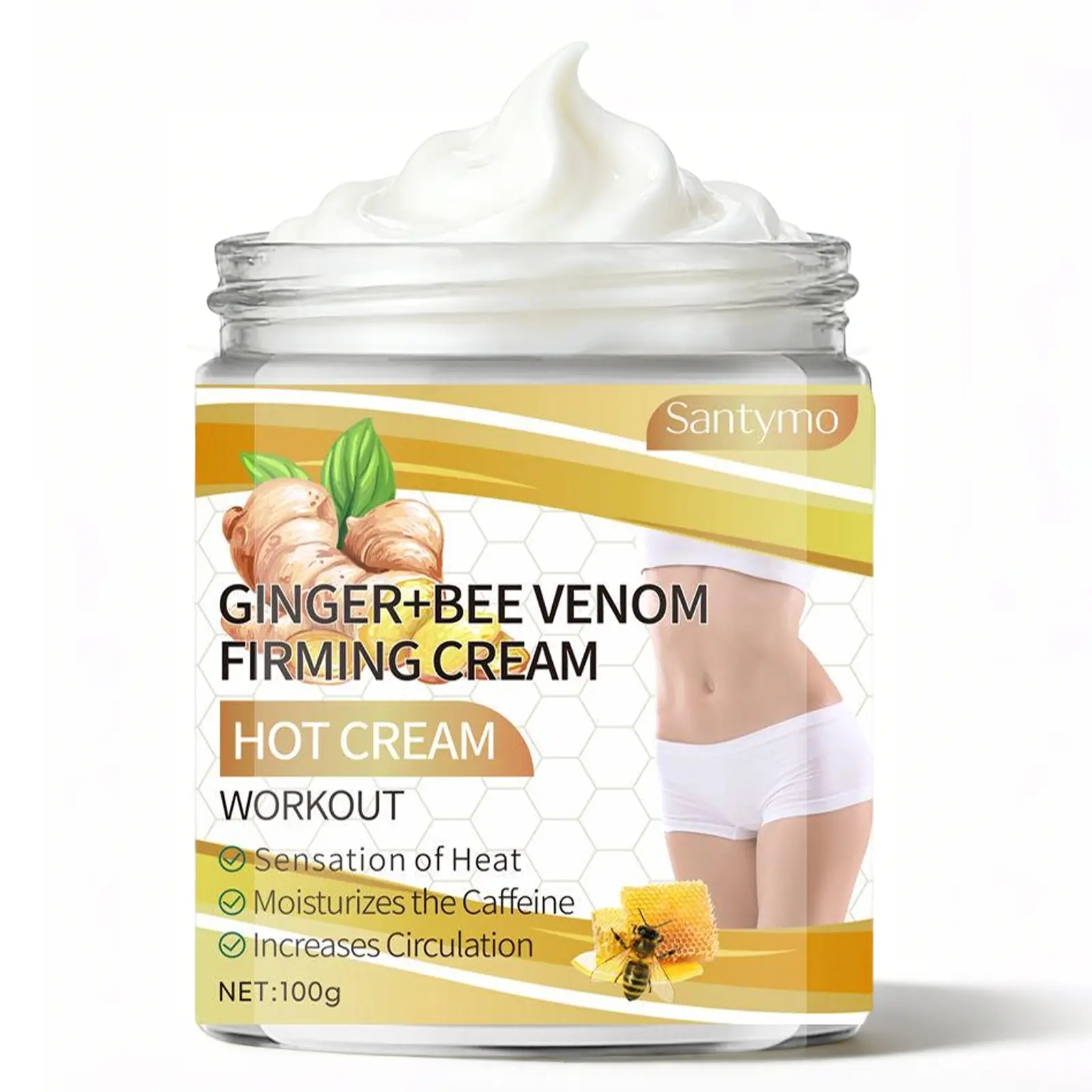 JD CONCEPT Santymo Strength Firming Hot Cream with Bee Venom & Turmeric, Tightening Warming Cream for Neck, Tummy, Thigh and Cellulite, Ultra Moisturizing Body Butter for Women and Men, 3.5 oz