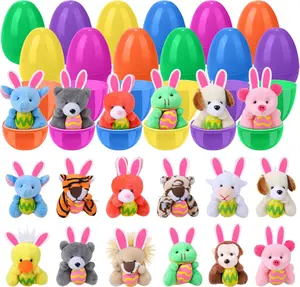 Easter 2026 Gift 12 Pack Prefilled Easter Eggs with Mini Stuffed Animals Bulk Cute Plush Animal Claw Machine Toys for Easter Egg Hunt Basket Filler Party Favors Classroom Prizes