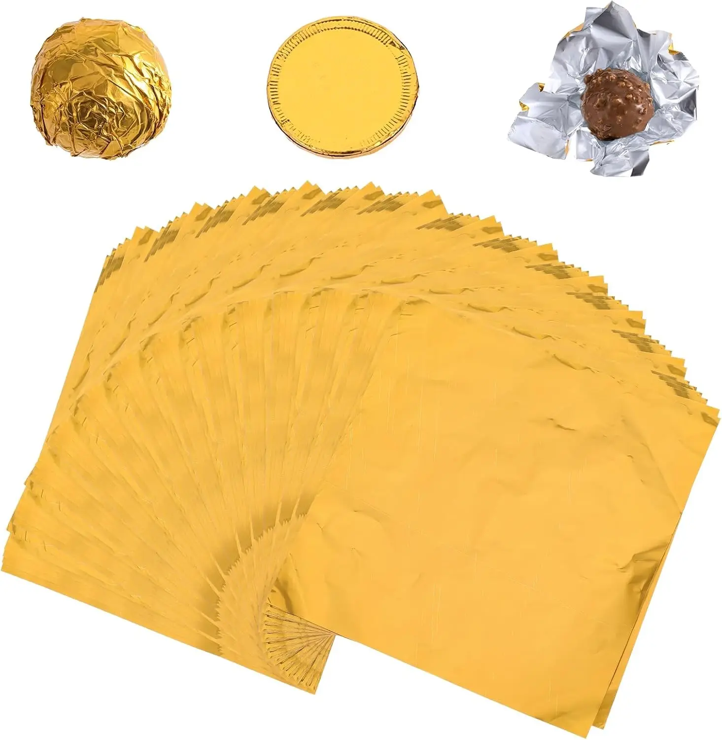 300 PCS Chocolate Wrappers Packaging, 4" X 4" Square Gold Aluminum Foil Candy Wrappers for Homemade Candy, Individual Chocolate Packaging for Wedding Birthday Party