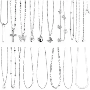 18 Pcs Y2K Necklace Set, Y2K Jewelry and Grunge Necklace Pack with Cross, Heart, Butterfly, Star, Moon, Pearl Chain Pendants, Emo Necklace Layered Set for Women