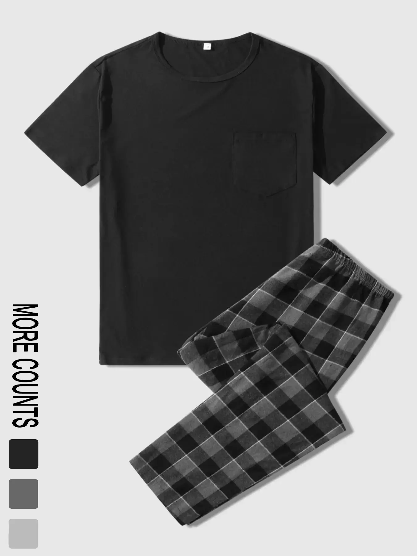 Men's Two-Piece Set Outfit, Fitted Outfit Sets, Casual Clothing Set, Menswear, Clothes, Fitted Round Neck Plain Shirt and Checked Plaid Pants, Fashionable Comfortable Casual Wear, Suitable for All Seasons, Multiple Colors Available
