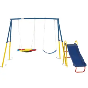 Mersco Unisex 3-in-1 Heavy-Duty Metal Playground Equipment - A-Frame Stand, Slide, Saucer Swing Seat - Outdoor Kids Play Gear, Toys, Outdoor Kids Stuff,summerwins
