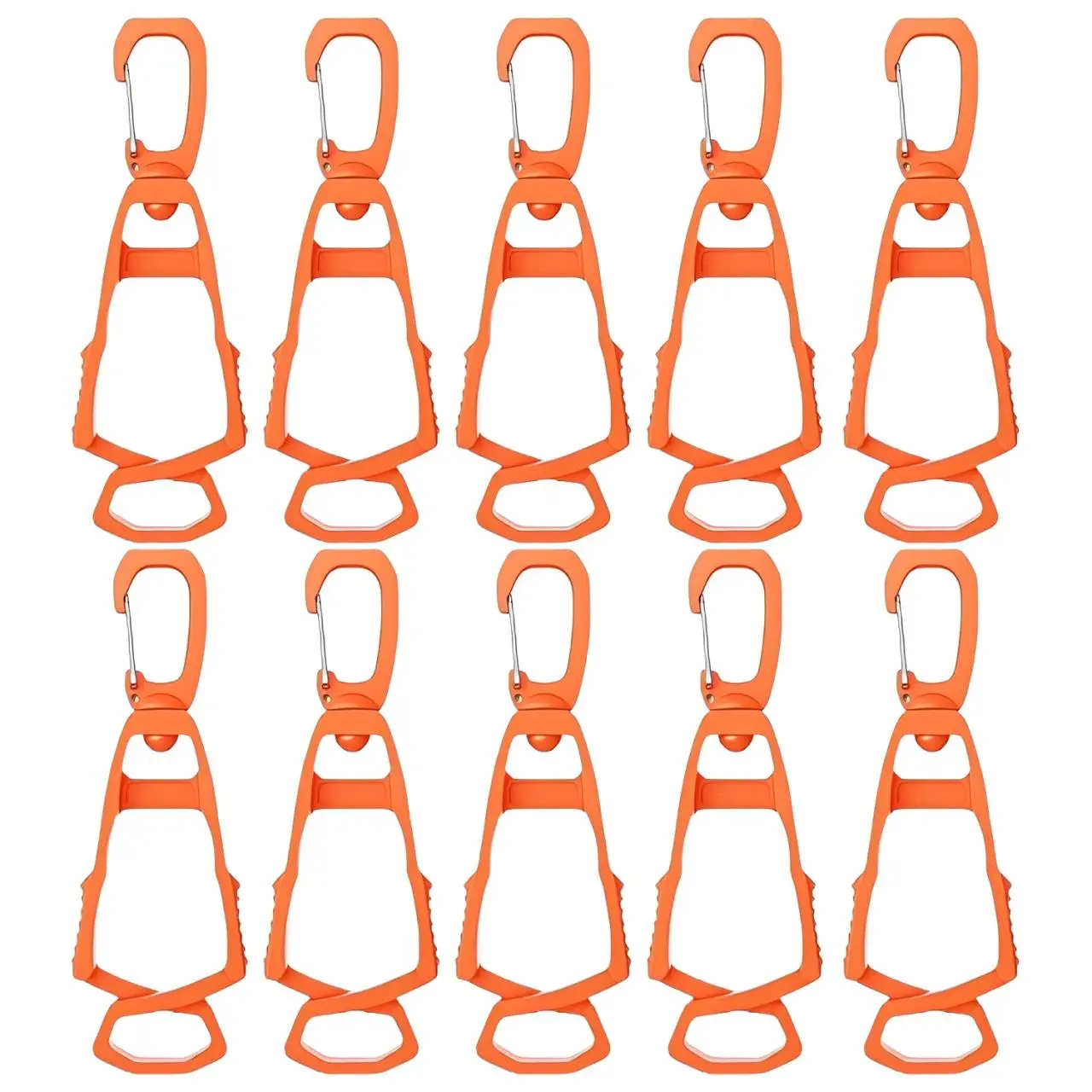 10 pieces of orange work glove clip, including metal climbing buckle, bite type glove holder, anti loss and hands-free, suitable for construction workers or outdoor enthusiasts, fixed on belts or backpacks