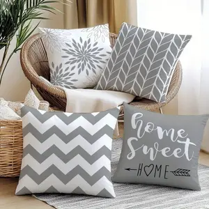 4pcs Gray Geometric Pattern Pillowcase Set for Sofa Chair Decoration, Creative Decorative Cushion, 100% Polyester Peach Skin Material, Single-Sided Printed Cushion Covers (Pillow Inserts Not Included)