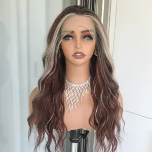 AISOM New Color Marissa Berry Truffle Long Water Wave Free Part Classical 13x4 Lace Front Wig 20 Inches Heat Friendly Synthetic Lace Wig Daily Use
