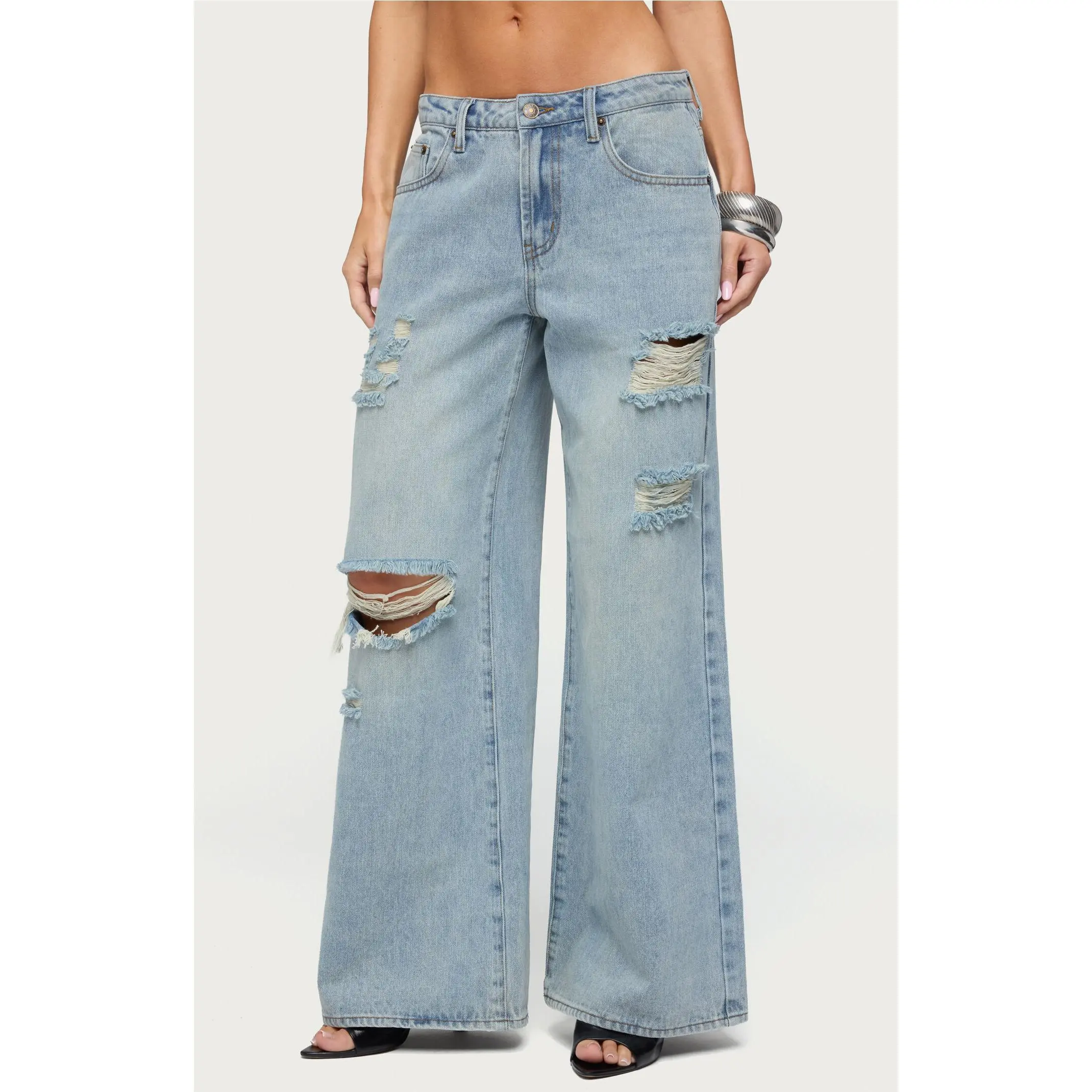 Edikted Women's Ellah Distressed Low Rise Baggy Jeans
