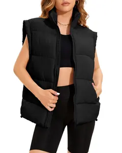 Polu Womens Puffer Vest Oversized Lightweight Winter Sleeveless Zip Up Padded Stand Collar Jacket Coat Warm