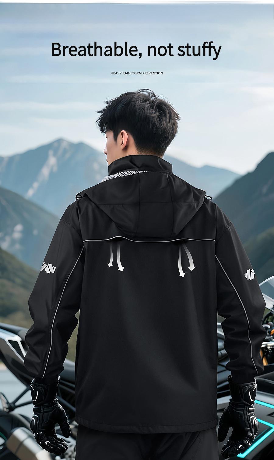 Men's Reflective Waterproof Rain Suit, Lightweight Windproof Jacket & Pants Set, Outdoor Rainwear for Riding, Travel and Camping