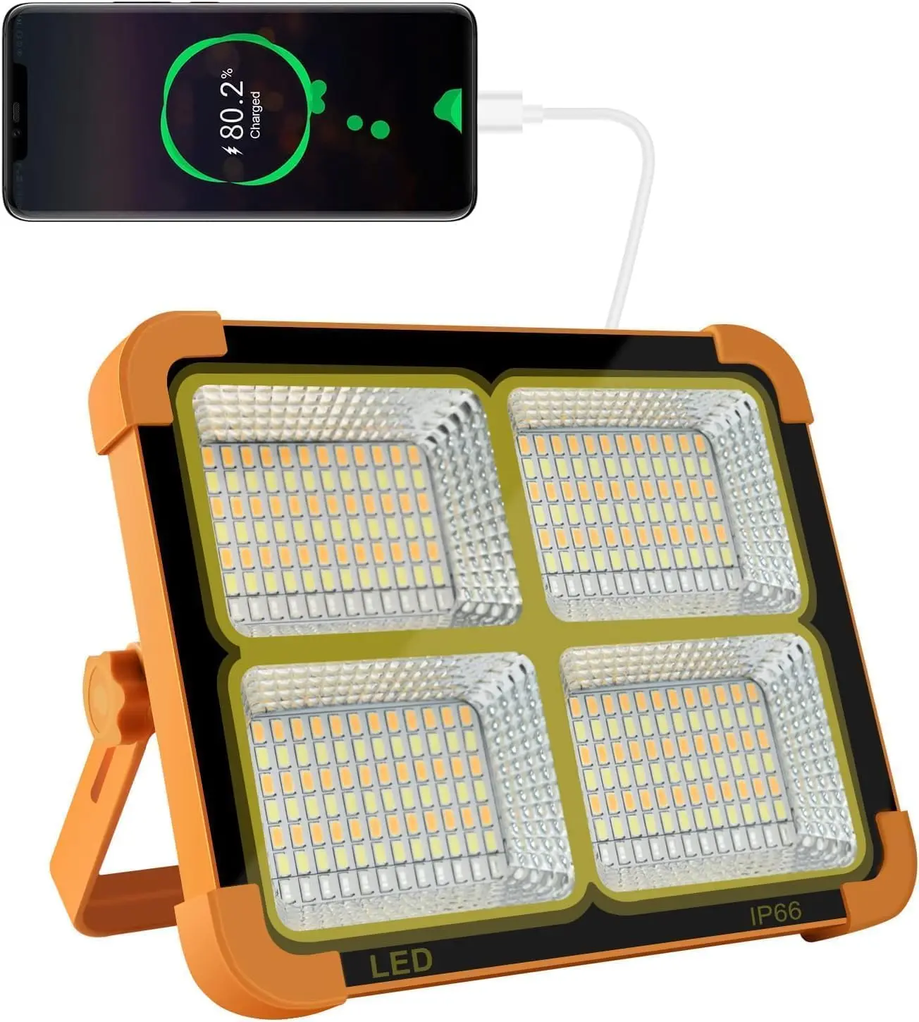Solar Rechargeable LED Work Light - 288 Super Bright Beads Floodlight, USB & Type-C Charging, 5 Lighting Modes, IP66 Waterproof Portable Solar Outdoor Lights, Work Accessories for Survival Camping