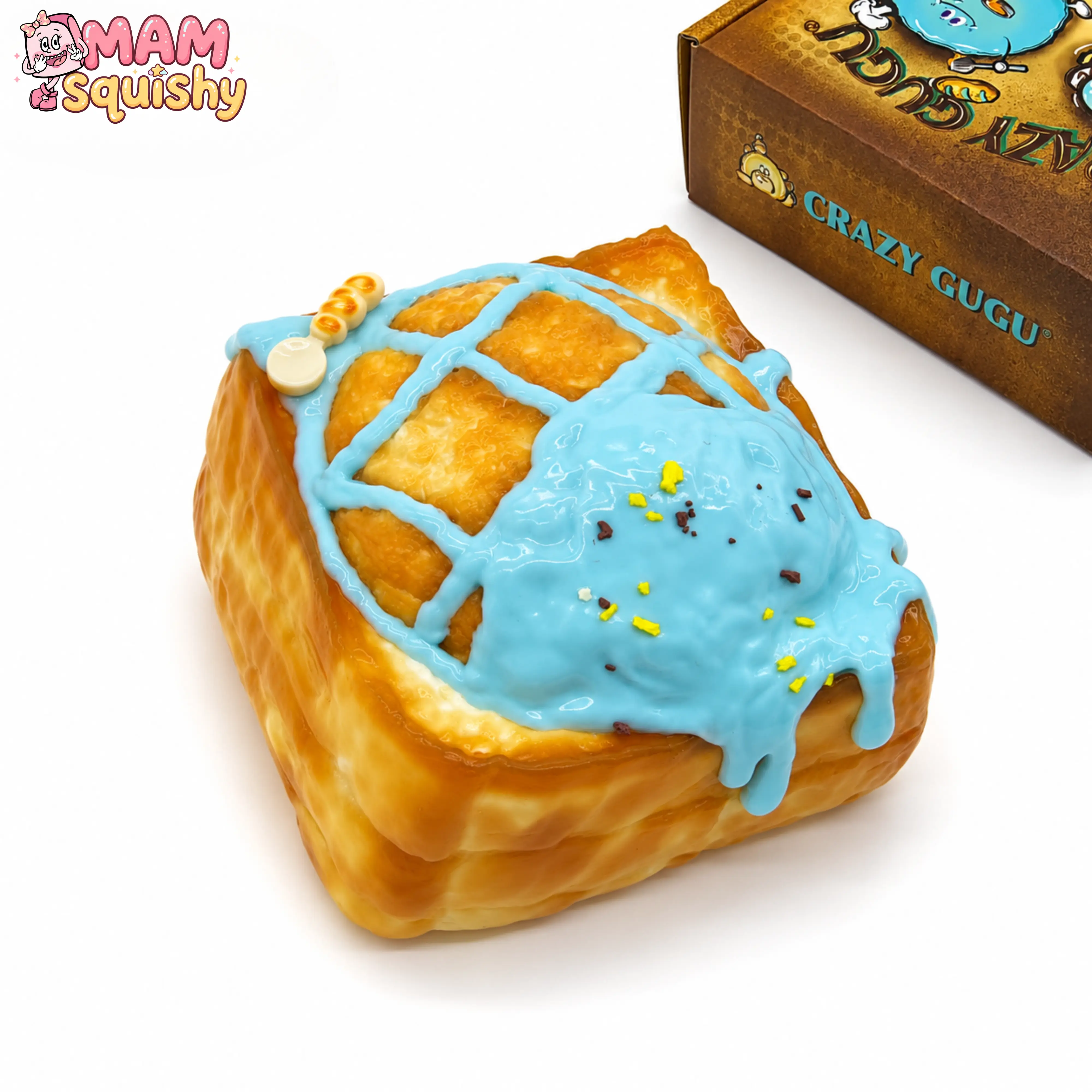 MAM Toasty Pineapple Bun Squishy,Food-Grade Silicone Slow Rising Dessert Squeeze Toy, Cute Food Shaped Fidget Toy with Blue Glaze, Stress Relief Sensory Toy for Kids & Adults, Perfect Gift, Party Favors & Collection