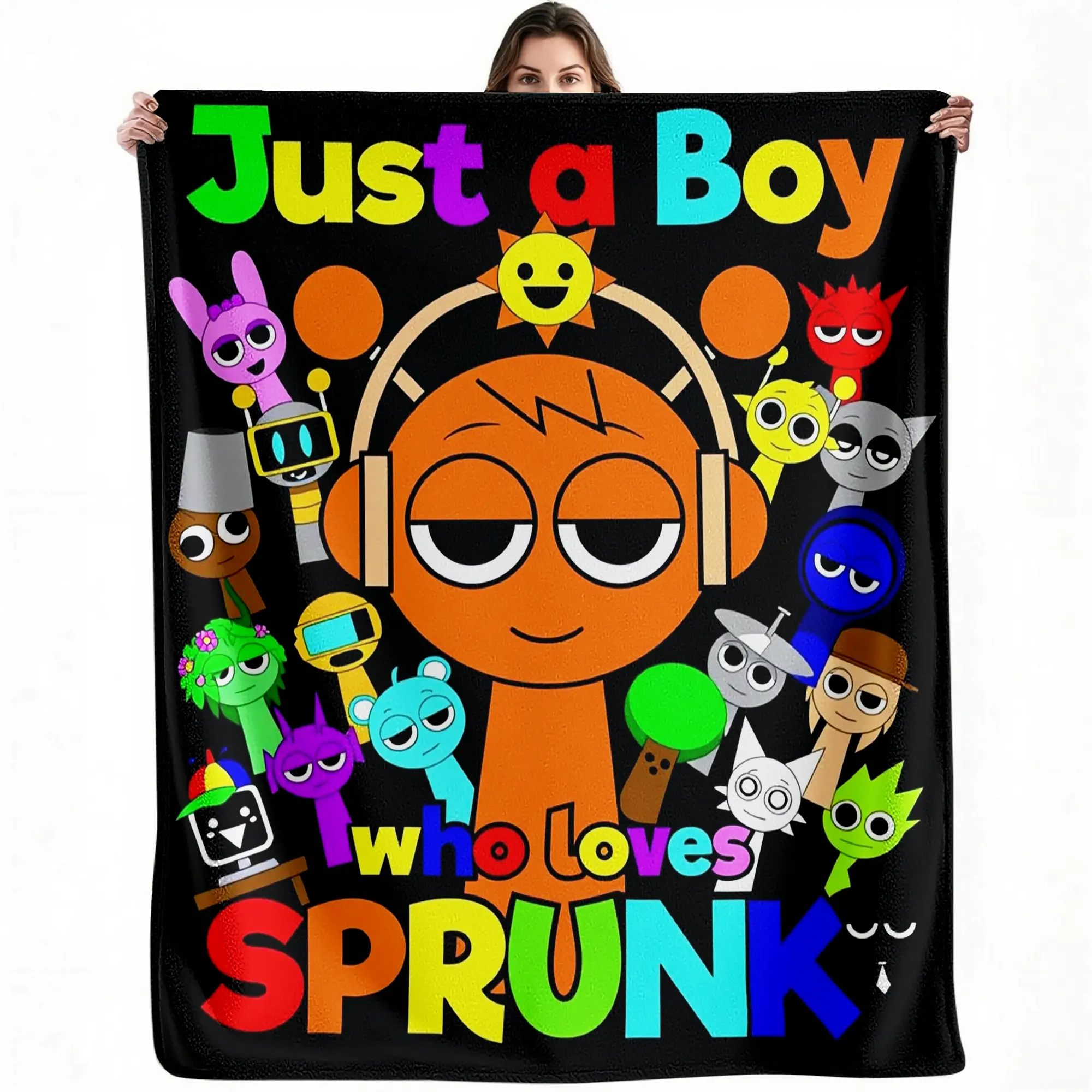 Incredibox Sprunki mod blanket — cartoon character collage design