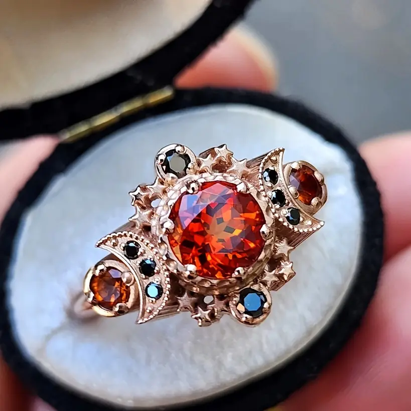 Luxurious and elegant star and moon synthetic gemstone engagement and wedding ring, suitable as a fashionable holiday gift for dates, parties, daily wear, birthdays, Valentine's Day, and other occasions