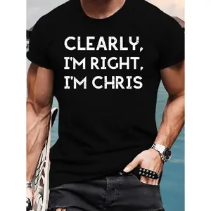 Summer T-Shirt for Larger Men, Featuring Chris Right Graphic Print, Short Sleeves, Trendy Casual Tops Suitable for Everyday Wear, Designed for Big And Tall Individuals, Plus Size