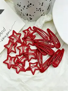 20pcs Women's Red Teardrop & Star Design Shiny Hair Clips, Hair Clip Set, Suitable For Daily, Home, School, Bangs Hairpinsy2k Claw Clips Hair Barrettes, Hair Accessories, New Year Glamour