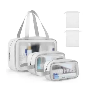 3 Pcs Transparent Travel Makeup Bags with 2 Storage Bags, Zippered Closure, Portable Waterproof Toiletry Bag, Suitable for Toiletries, Skincare Products, and Beauty Essentials, Suitable for Vacation, Bathroom, and Grooming