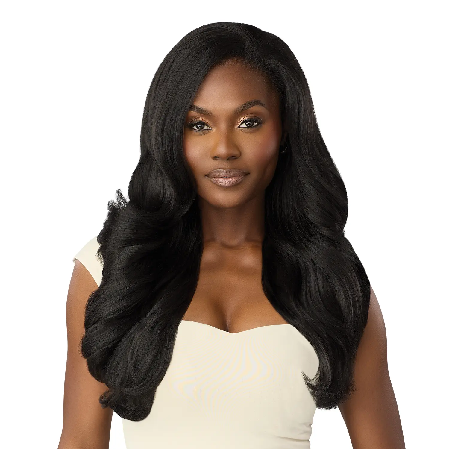 Outre Half Wig - Quick Weave Dominican Blowout Waves, 22" Curled Synthetic Wig with Deep Wavy, Natural Blowout, Body Wave Hairstyles & Loose Curly Designs