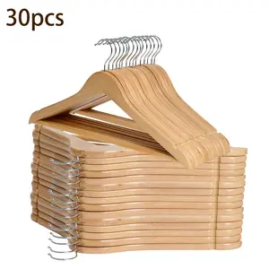 BePatio 17.32in" Soild Wooden Coat Hangers,10~30 Pack Clothes Hangers ,Natural Wood Suit Hangers with Non Slip Pant Bar & 360 Degree Rotatable Hook ,Clothes Hangers for Shirts, Jackets, Dress, Pant, Perfect for your closet.