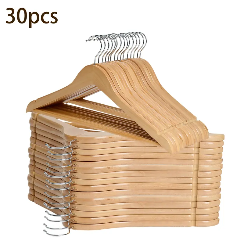 BePatio 17.32in" Soild Wooden Coat Hangers,10~30 Pack Clothes Hangers ,Natural Wood Suit Hangers with Non Slip Pant Bar & 360 Degree Rotatable Hook ,Clothes Hangers for Shirts, Jackets, Dress, Pant, Perfect for your closet.