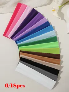 18pcs Women Sports Elastic Sweat Headbands, Elastic Sweatband Headband, Multi-Color Yoga Running Hair Accessories, Men Stretchy Hair Ties Headwear, Hairband For Vacation Outfits Women Scarf Bandana Soft Headwrap