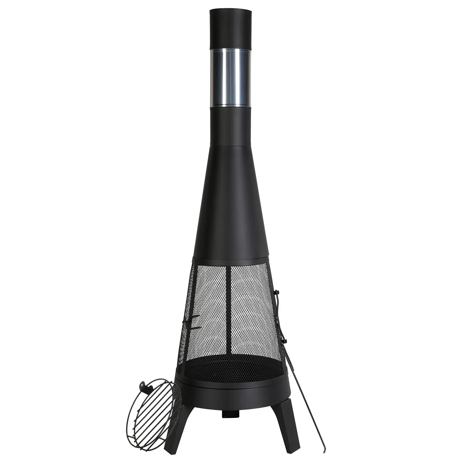 VEVOR 20-inch Metal Wood-Burning Chiminea, Conical Iron Stand-Alone Fire Pit & Bowl, 600°C High-Temperature Tolerant Rainproof Coat, Rustproof Chimney Lid, Ash Grate, BBQ Grill Mesh, Easy Cleaning, Assembly Required (None Extra Tools Included) for Patio
