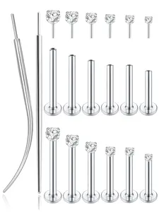 7 Pairs 18K Gold Plated Push in Nose Studs Nose Disc for Women Men 316L Stainless Steel Threadless Lip Rings CZ Flat Back Stud Earrings Nostril Labret Cartilage Earrings 6/7/7/8/10/12mm 16G 18G 20G