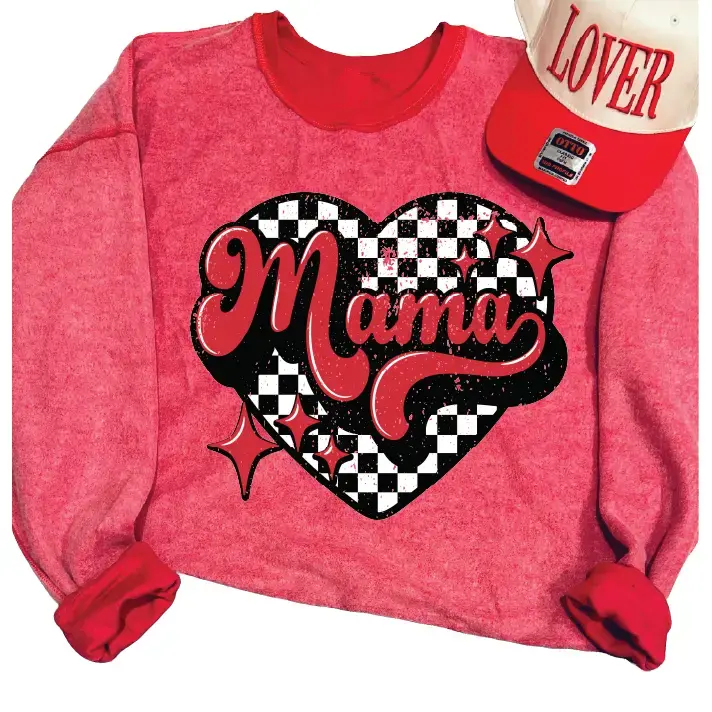 Mama Checkered Heart- Reverse Sweater