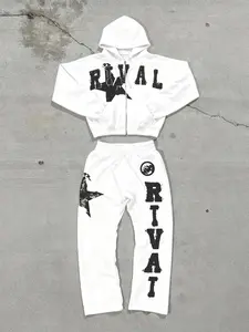Preppy Rival Graphic Sportswear Set, Zip Hoodie & Loose Pants, Streetwear Tracksuit Set, Design, Street Style, Perfect for Urban Trendsetters, Athleisure Tracksuit Sets