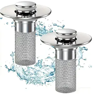 Stainless Steel Pop-Up Sink Drain Filter Set, Detachable Basket, Hair Catcher, Easy Snap-On Plug Replacement, No Chemicals Needed, Bathroom Essentials Accessories