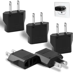 6 Pack European to  Plug Adapter, Travel Small European to  Outlet Plug Adapter, European Plug Adapter to  Power Converter (Black)