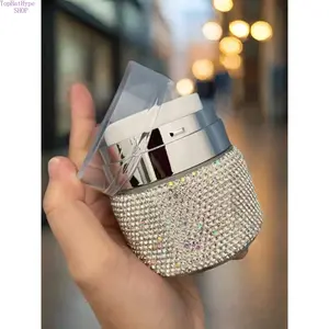 Bling Rhinestone Airless Pump Cream Jar Luxury Refillable Cosmetic Container Portable Travel Size Leak-Proof Vacuum Bottle for Lotion Cream High-End Beauty Accessory for Daily Skincare Travel On-the-Go Gifting