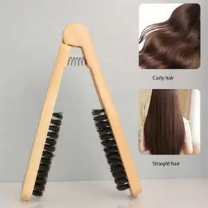 Double-Sided Brush Comb, Anti-Static V-Shaped Straightening Comb, Wooden Handle, Professional Salon Styling Tool, Hair Care Tool, Smooth Shiny Hair, Volumizing Brush