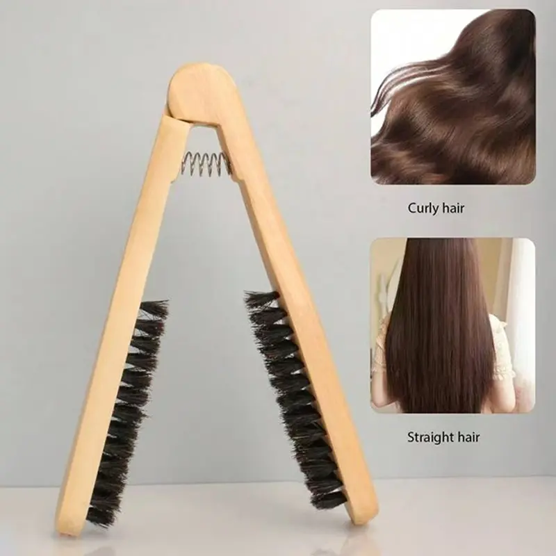 Double-Sided Brush Comb, Anti-Static V-Shaped Straightening Comb, Wooden Handle, Professional Salon Styling Tool, Hair Care Tool, Smooth Shiny Hair, Volumizing Brush, Hair Styling Tools