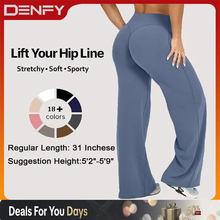 DENFY SoftMotion Straight Leg Bottoms 31" Inseam Fitness Gymwear Women Workout Leggings Gym Sportswear Outdoor Sports Yoga Pants Wide Leg Gym Pants