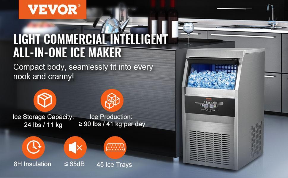 VEVOR 110V Commercial Ice Maker Machine 120-130LBS/24H with 33LBS Bin, Stainless Steel Automatic Operation Under Counter Ice Machine for Home Bar, Include Water Filter, Scoop VEVOR 110V Commercial Ice Maker Machine 120-130LBS/24H with 33LBS Bin, Stainless Steel Automatic Operation Under Counter Ice Machine for Home Bar, Include Water Filter, Scoop